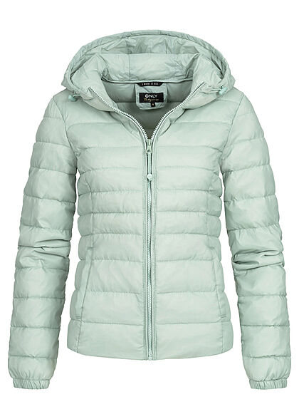 ONLY Dames NOOS Gewatteerde Nylon Jas met kap en 2 zakken grijs groen