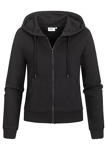 ONLY Dames Basic Hoodie met rits en 2 zakken zwart