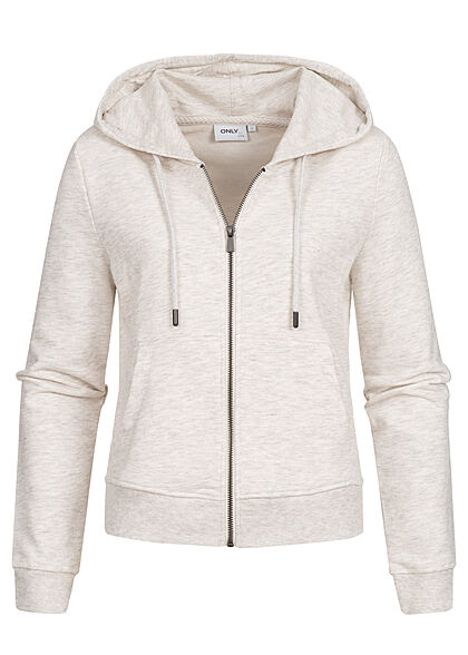 ONLY Dames Basic Hoodie met rits en 2 zakken natuurlijk beige