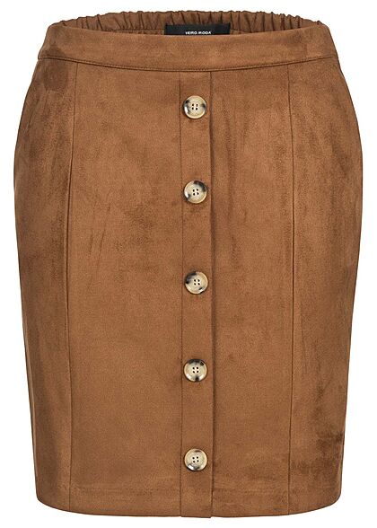 Vero Moda Dames NOOS Korte rok in wildlederlook met sierknopen bruin