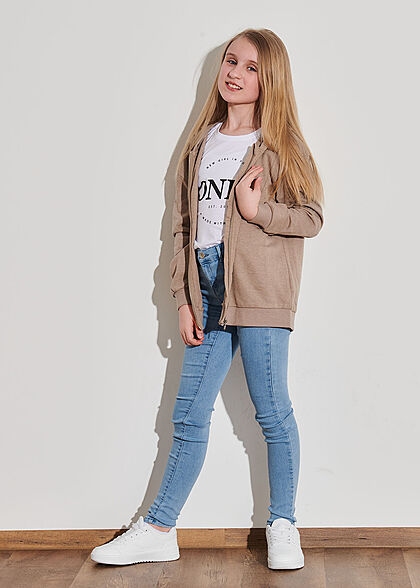 ONLY Kids Meisje Basic Rits-Hoodie met capuchon beige