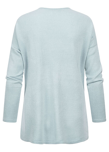 ONLY Dames Gebreide trui met v-hals en zijsplitten blauw