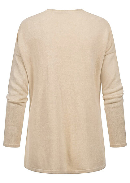 ONLY Dames Gebreide trui met v-hals en zijsplitten beige