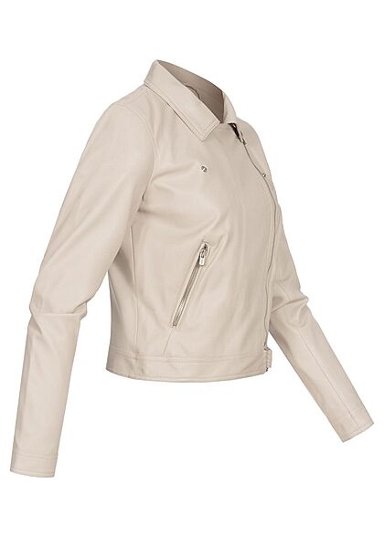 ONLY Dames NOOS Bikerjack van kunstleder met asymmetrische rits en 2 zakken lichtbeige