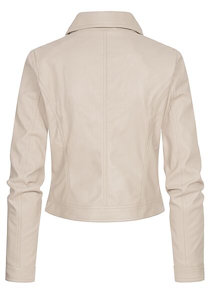 ONLY Dames NOOS Bikerjack van kunstleder met asymmetrische rits en 2 zakken lichtbeige