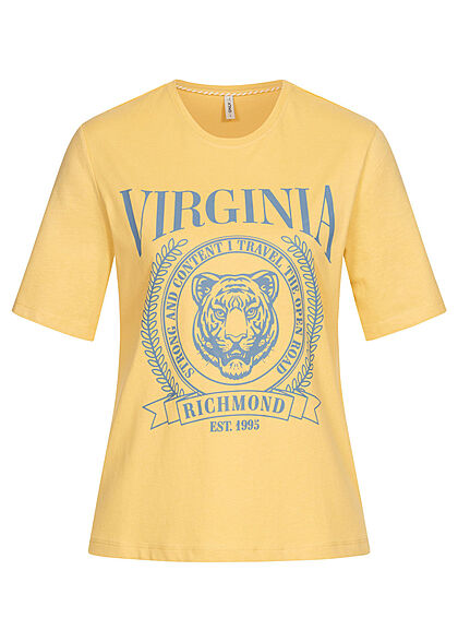 ONLY Dames T-Shirt met 1/2 mouwen en Virginia Print geel blauw