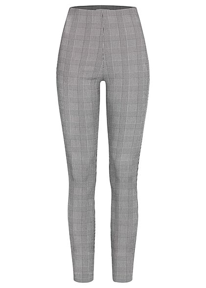 VILA Dames NOOS 7/8 Legging met hoge tailleband en elastiek geruit zwart wit
