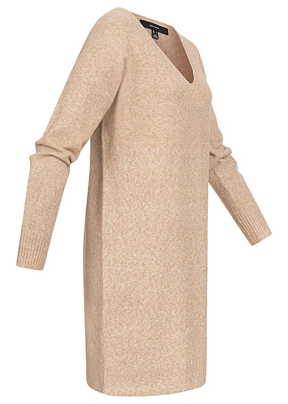 Vero Moda Dames Gebreide jurk met v hals bruin