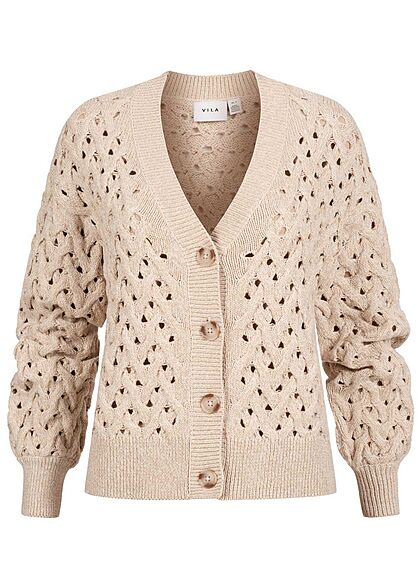 VILA Dames Vest met knopen gat breipatroon beige