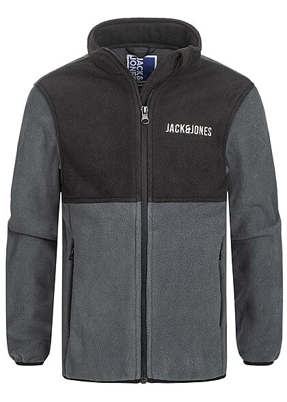 Jack and Jones Junior Jongens Fleecejack met opstaande kraag en 2 zakken blauw
