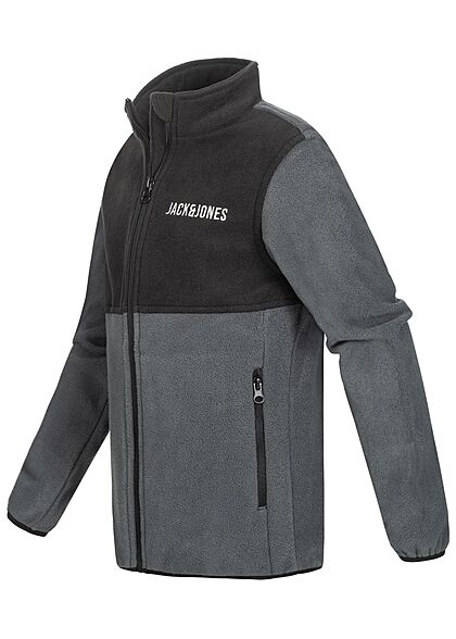Jack and Jones Junior Jongens Fleecejack met opstaande kraag en 2 zakken blauw