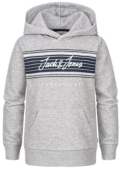 Jack and Jones Junior Jongens Hoodie met voorzak en logoprint grijs