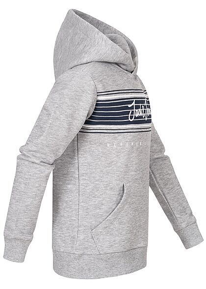 Jack and Jones Junior Jongens Hoodie met voorzak en logoprint grijs