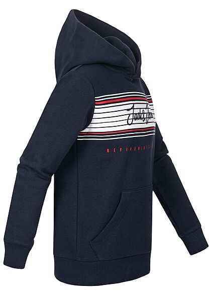 Jack and Jones Junior Jongens Hoodie met voorzak en logoprint marineblauw