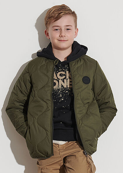 Jack and Jones Junior NOOS Gewatteerde jas met 2 zakken olijfgroen