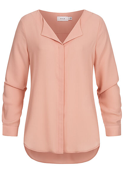VILA Dames NOOS Blouse Shirt met V-hals en lange mouwen roze