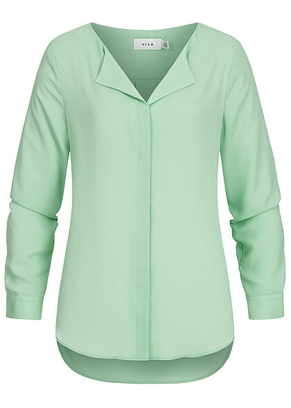 VILA Dames NOOS Blouse Shirt met V-hals en lange mouwen groen