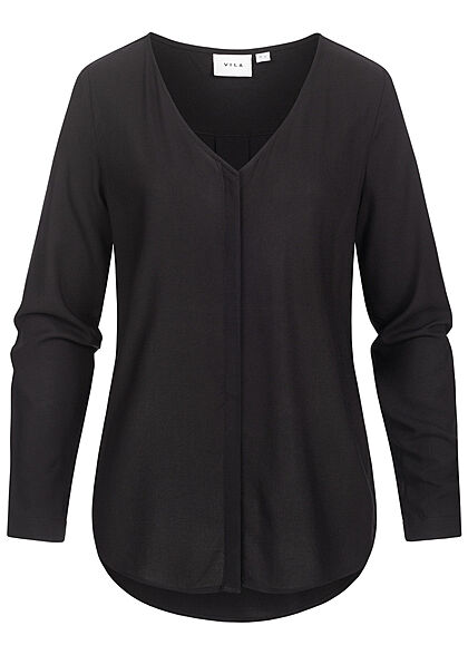 VILA Dames NOOS Viscose Blouse met V-hals zwart