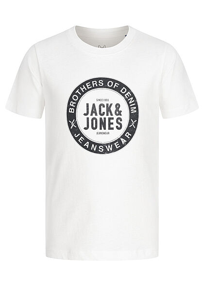 Jack and Jones Junior Jongens Basic T-shirt met logo-opdruk wit