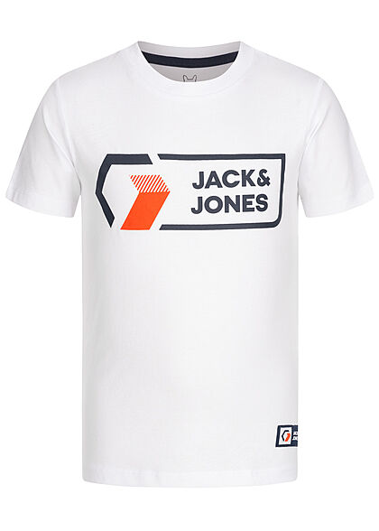Jack and Jones Junior Jongens Basic T-shirt met logo-opdruk wit