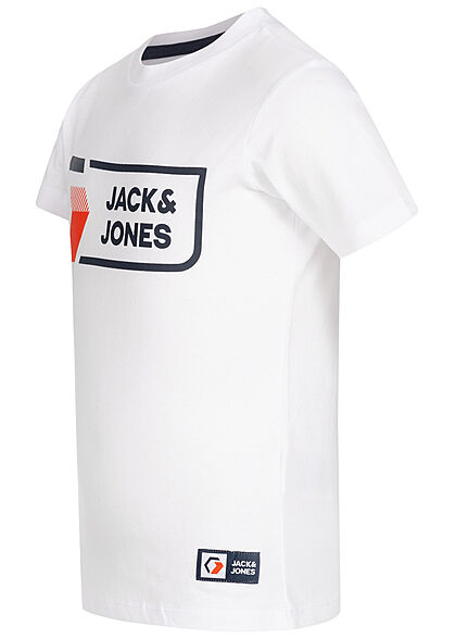 Jack and Jones Junior Jongens Basic T-shirt met logo-opdruk wit
