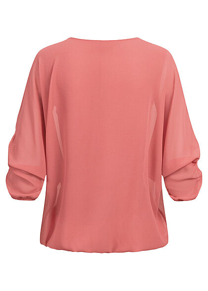 Cloud5ive Dames Chiffon Blouse met vleermuismouwen 2-laags stof roze