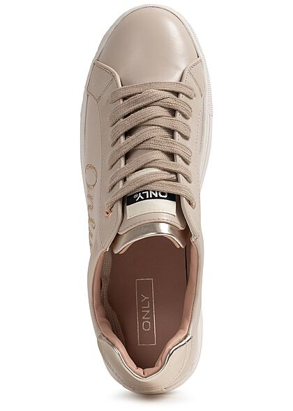 ONLY Dames Sneaker met veters en logopatch imitatieleer beige goud