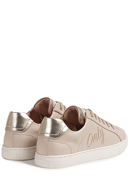 ONLY Dames Sneaker met veters en logopatch imitatieleer beige goud