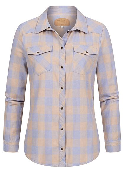ONLY Dames Overhemd Blouse met knopen en 2 borstzakken geruit blauw - Art.-Nr.: 22010054