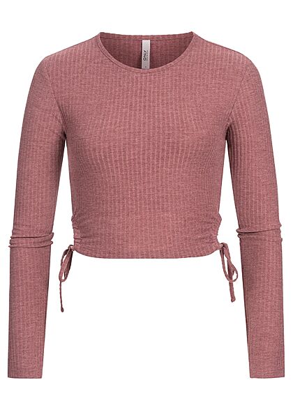 ONLY Dames Geribd Crop Shirt met lange mouwen roze bruin