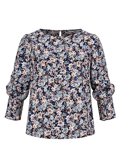 ONLY Dames Chiffon Blouse Shirt met 3/4 mouwen en bloemenprint blauw