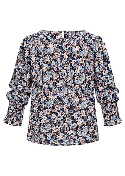 ONLY Dames Chiffon Blouse Shirt met 3/4 mouwen en bloemenprint blauw