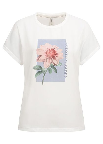 ONLY Dames T-shirt met bloemenprint wit en paars