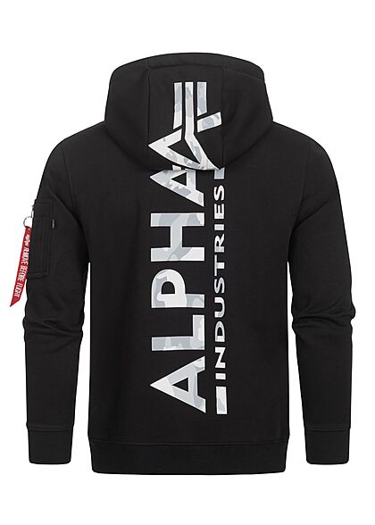 Alpha Industries Heren Hoodie met voorzak en logoprint zwart wit camoflage