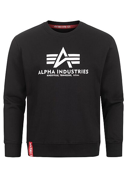 Alpha Industries Heren Basic Sweater met logo-opdruk zwart wit