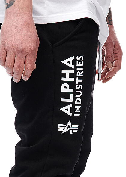 Alpha Industries Heren Basic Sweatbroek met 3 zakken en logoprint zwart