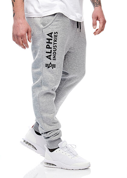 Alpha Industries Heren Basic Sweatbroek met 3 zakken en logoprint grijs