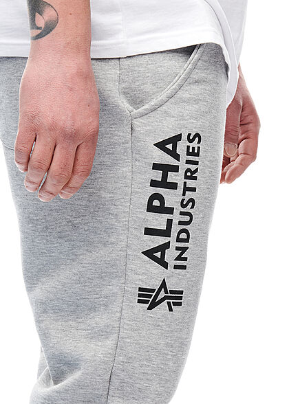 Alpha Industries Heren Basic Sweatbroek met 3 zakken en logoprint grijs