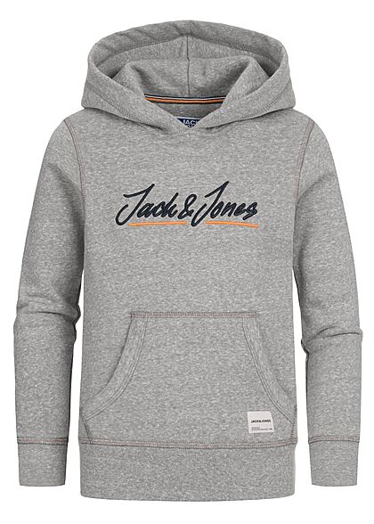 Jack and Jones Junior Hoodie met voorzak en logopatch lichtgrijs