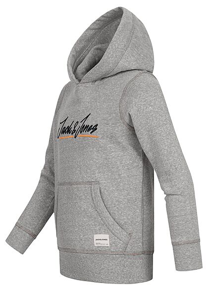 Jack and Jones Junior Hoodie met voorzak en logopatch lichtgrijs