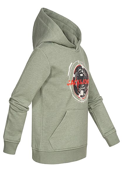 Jack and Jones Junior Hoodie met voorzak en logoprint groen