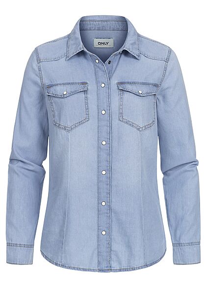 ONLY Dames NOOS Jeans Shirt met 2 borstzakken en knopen lichtblauw - Art.-Nr.: 22010240