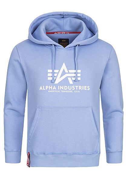 Alpha Industries Heren Hoodie met voorzak en logoprint blauw en wit