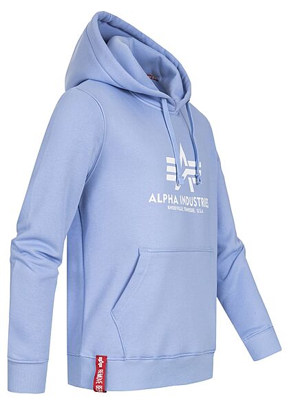 Alpha Industries Heren Hoodie met voorzak en logoprint blauw en wit