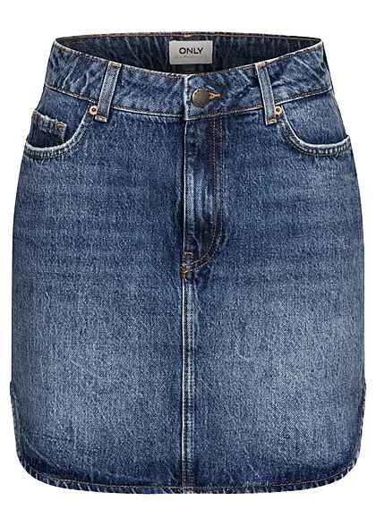 ONLY Dames Denim Rok met hoge taille en 5 zakken medium blauw