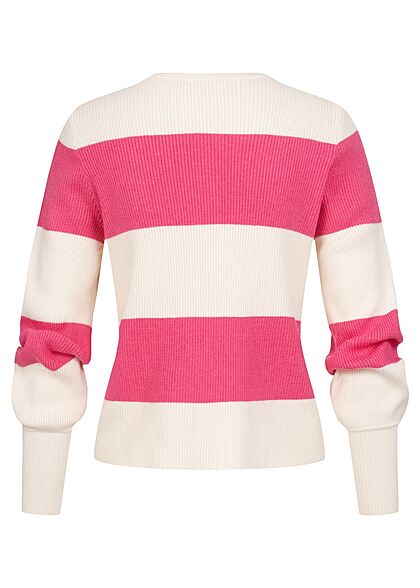 ONLY Dames Viscose Trui met geribde stof en strepen beige en roze