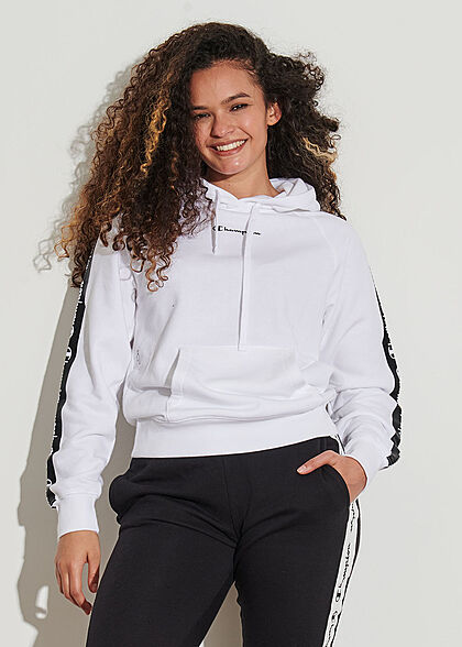 Champion Dames Hoodie met voorzak en logo op de zijkant wit