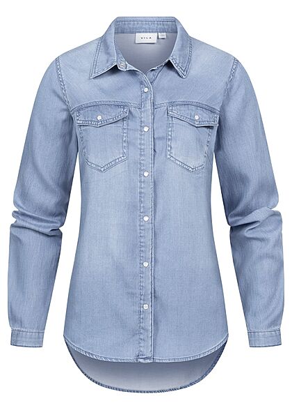 VILA Dames NOOS Basic Denim Shirt met 2 borstzakken medium blauw - Art.-Nr.: 22010403