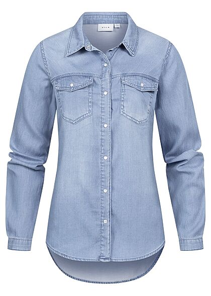 VILA Dames NOOS Basic Denim Shirt met 2 borstzakken medium blauw