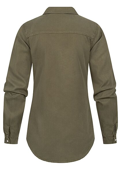 VILA Dames NOOS Basic Denim Shirt met 2 borstzakken olijfgroen